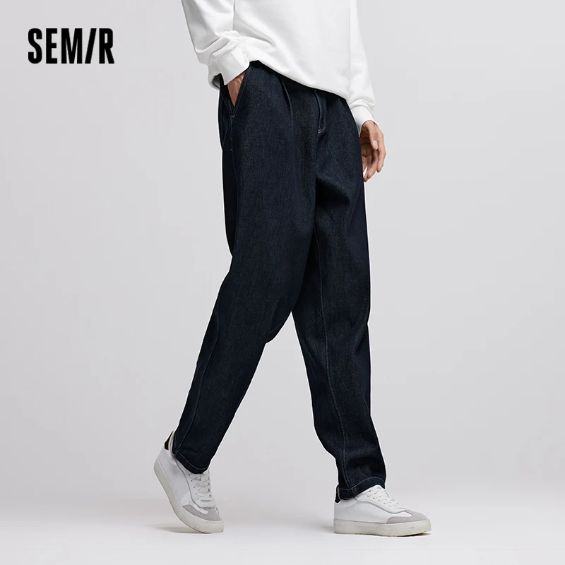 Spodnie męskie Semir Jeans 2024 zimowe, nowe, grube, luźne, zwężane, retro, z elastyczną talią, odzież męska, codzienne, na co dzień.