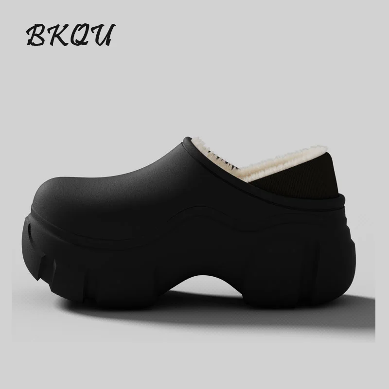 

BKQU Outside Wear Wool Thickened Warm 8cm Thick Sole Increase Female Winter Waterproof Indoor Household Cotton Shoes