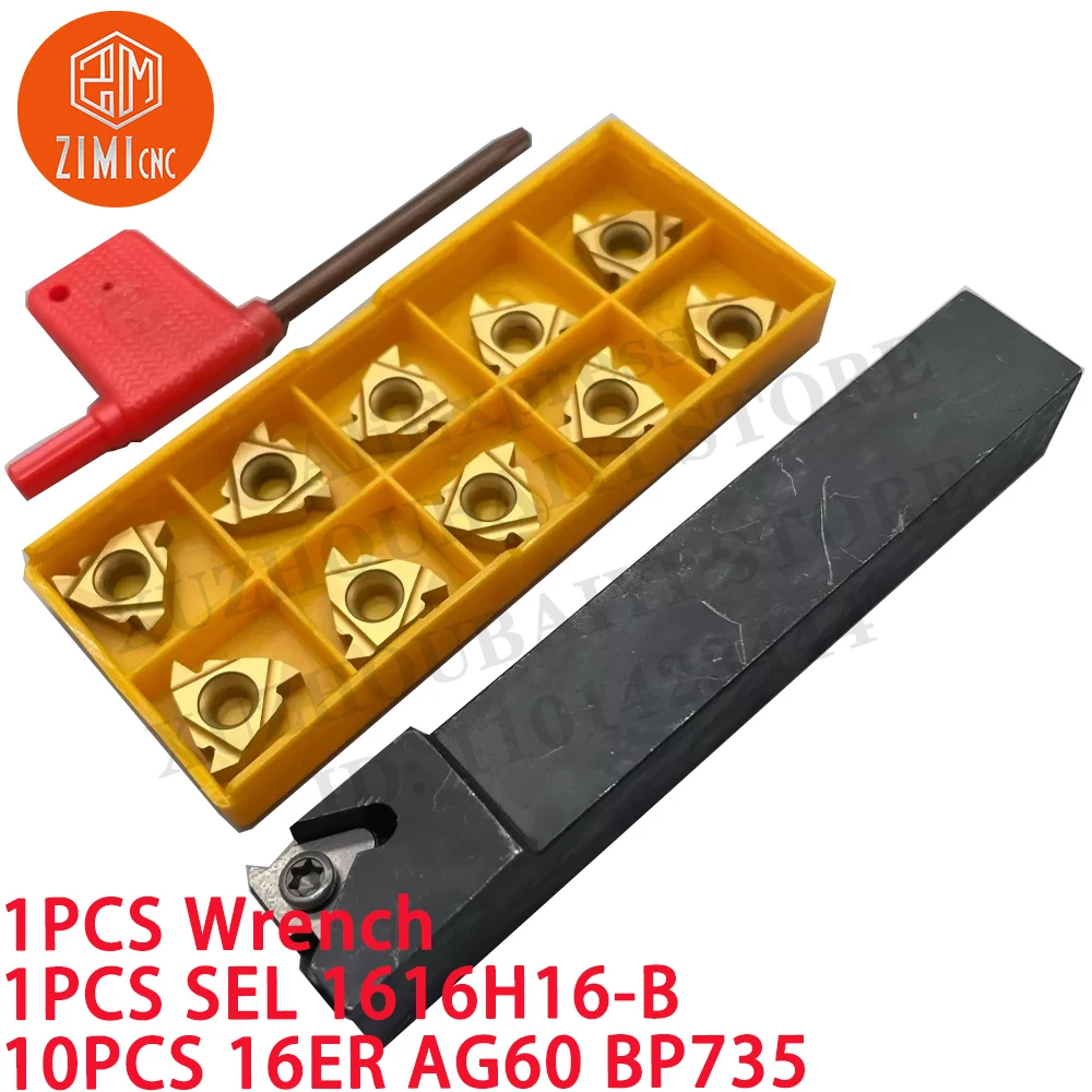 

1PCS SEL 1616H16-B Токарный станок с ЧПУ с индексируемым Держатель токарного инструмента для нарезания резьбы + 10PCS 16ER AG60 Твердосплавные пластины режущие инструменты для токарных станков по металлу