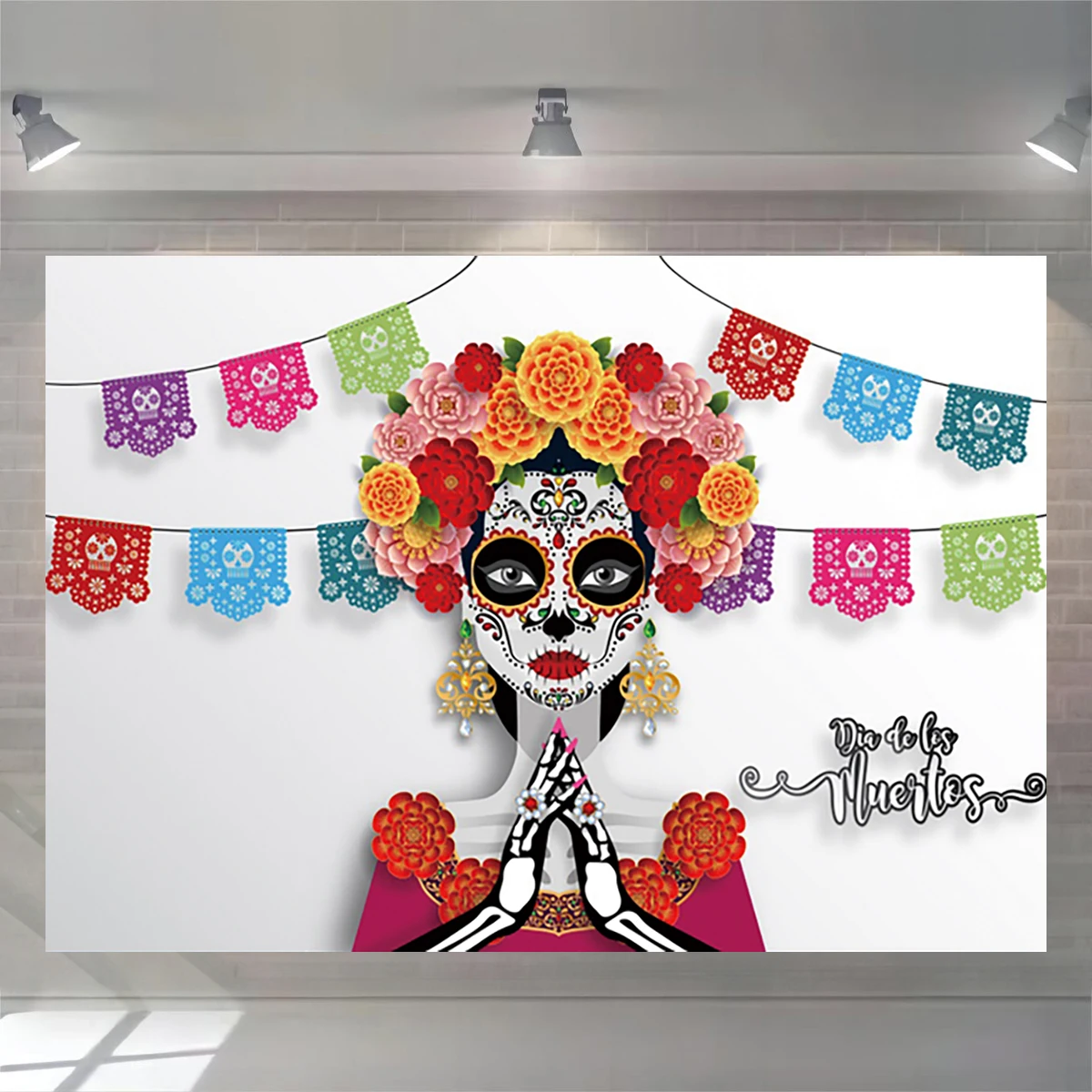 Day Of The Dead Backdrop Mexico Fiesta Sugar Skull Flowers  Family Party Banner Dia DE Los Festival Decorations