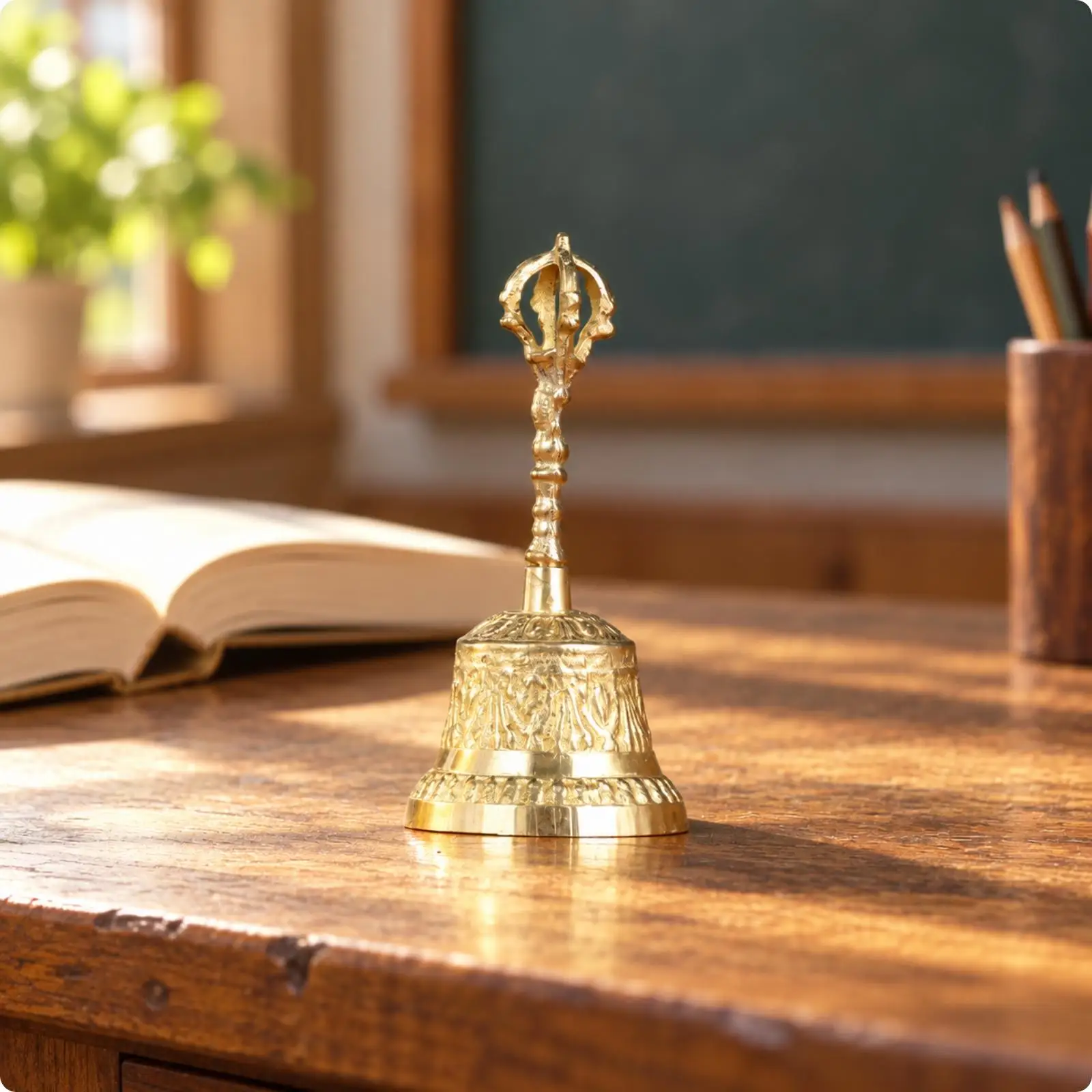 Handheld Brass Bell with Clapper for Announcements Meetings Ceremonies and Themed Stage Props