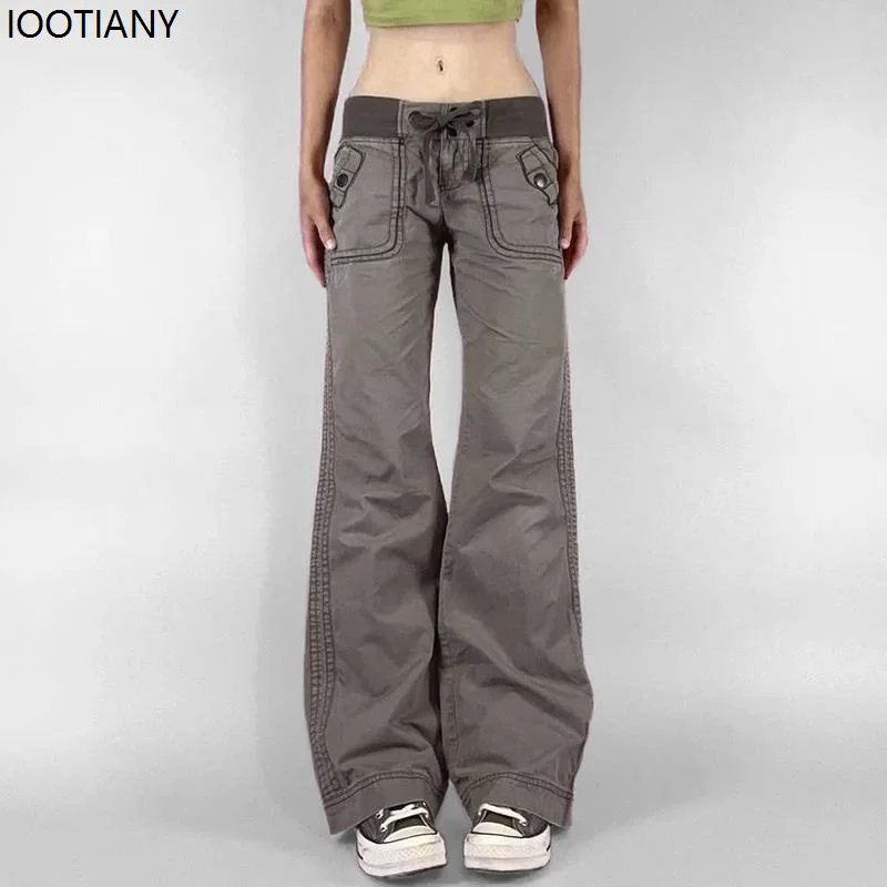 

Fashion Slim Fit Street Jeans For Women Mid-rise Straight Wide Pants Lace-up Casual Jeans Unique Retro Distressed Bootcut Jeans