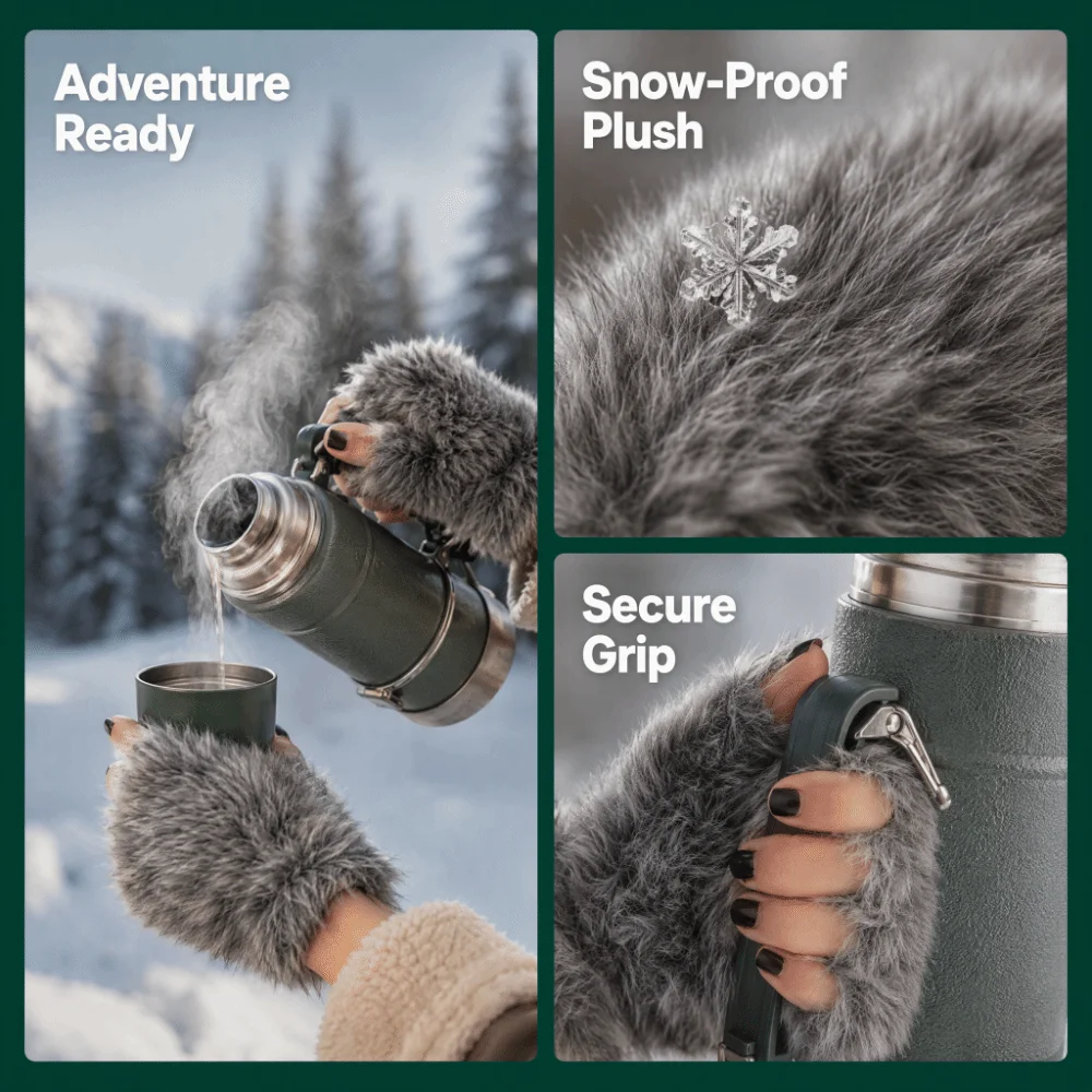 Fashion Material Werewolf Paw Mitten Fluffy Texture Gray Color Halloween Costume Gloves Hairy Lolita Cosplay Wolf Claws Winter