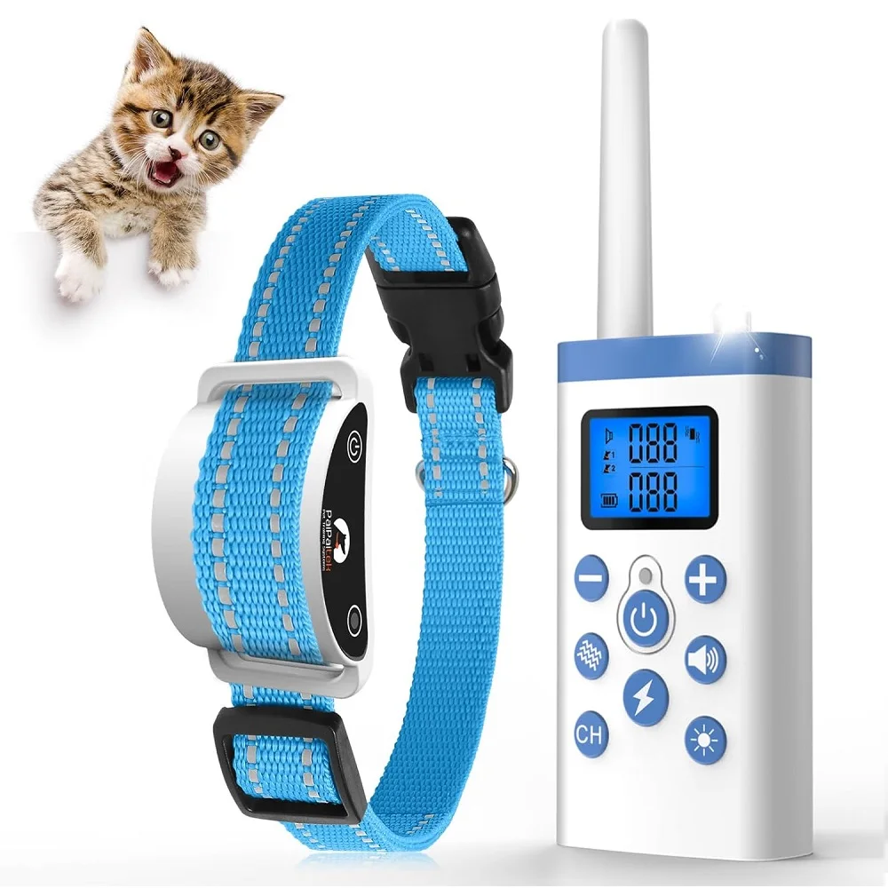 PaiPaitek Cat Training Collar,Cat Shock Collar with Remote,Remote Training&Auto Anti-Meow Collar,Cat Bark Collar Stop Meowing