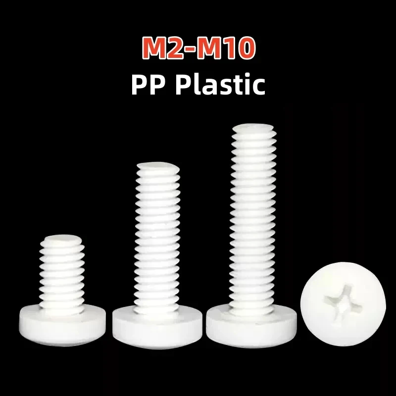 M2 M2.5 M3 M4 M5 M6 M8 M10 White PP Cross Groove Pan Head Bolt Insulated Plastic Phillips Round Head Screw Fitting