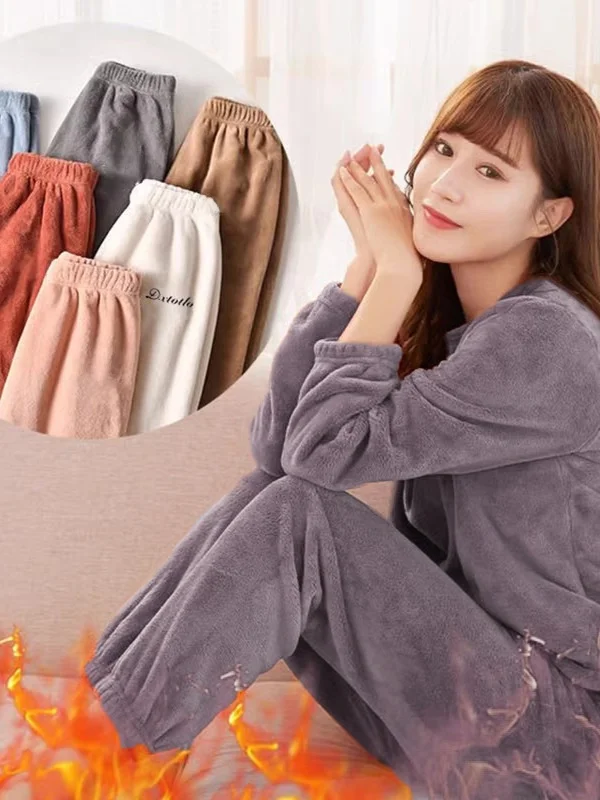 Thiened Fce automne hiver femmes pyjamas vêtements d'extérieur grande taille flanelle chaud corail velours maison vêtements ensemble pantalons décontractés