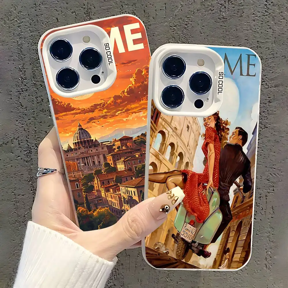 

Italy Rome City Travel Phone Case For iPhone 17,16,15,14,13,12,11,Pro,XS,Max,Plus,Mini,SE White Candy Matte Shockproof Cover