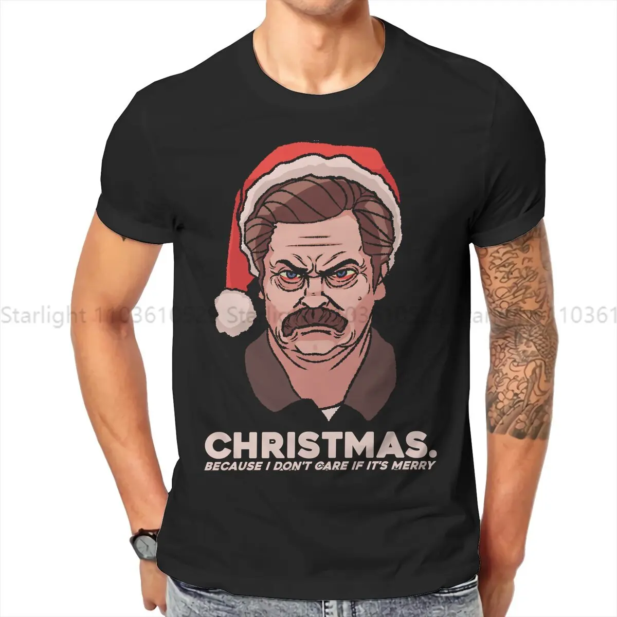 The Office Man TShirt Ron Swanson Christmas Distinctive T Shirt Original Streetwear Hipster