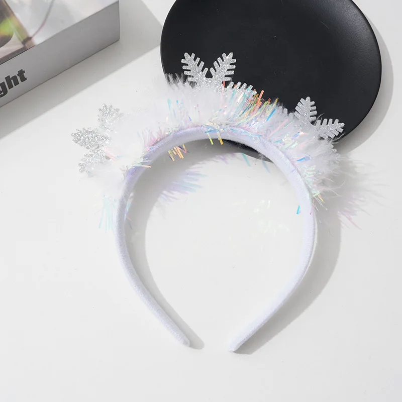 

Feather headband headband headband Christmas snowflake party headband pearl broken hair handmade bow playful