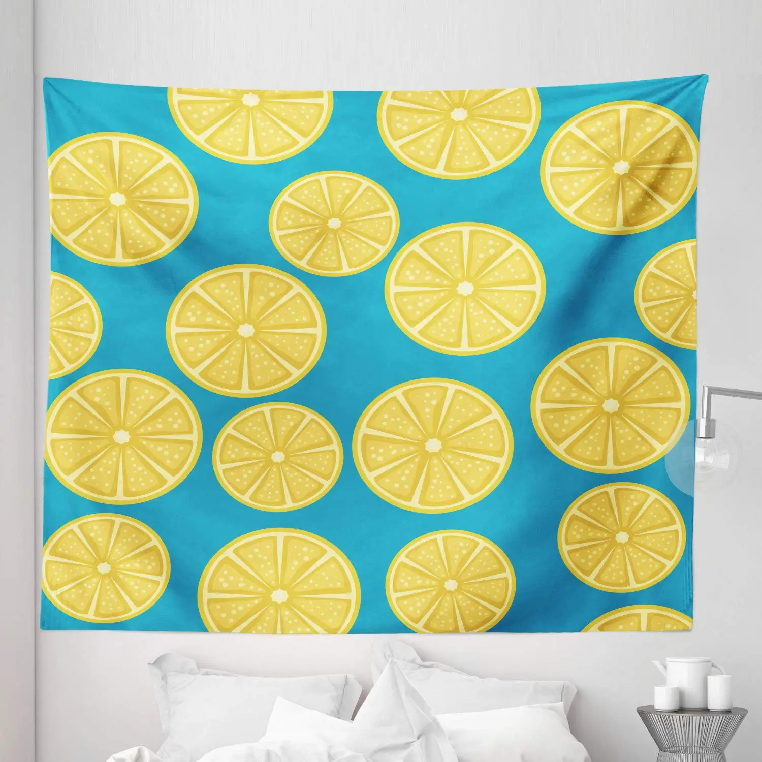 

Желтый лимонный гобелен, летний гобелен с фруктами, каракули, лимоны и листья, гобелен, настенный декор для спальни, гостиной