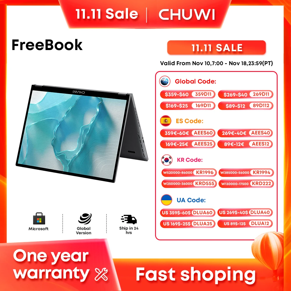 CHUWI FreeBook 2 em 1 Laptop Tablet, 512 GB SSD 12 GB LPDDR5, Intel N100/i3 1215U 13,5 "IPS FHD Display WIFI 6, Windows 11 Laptops