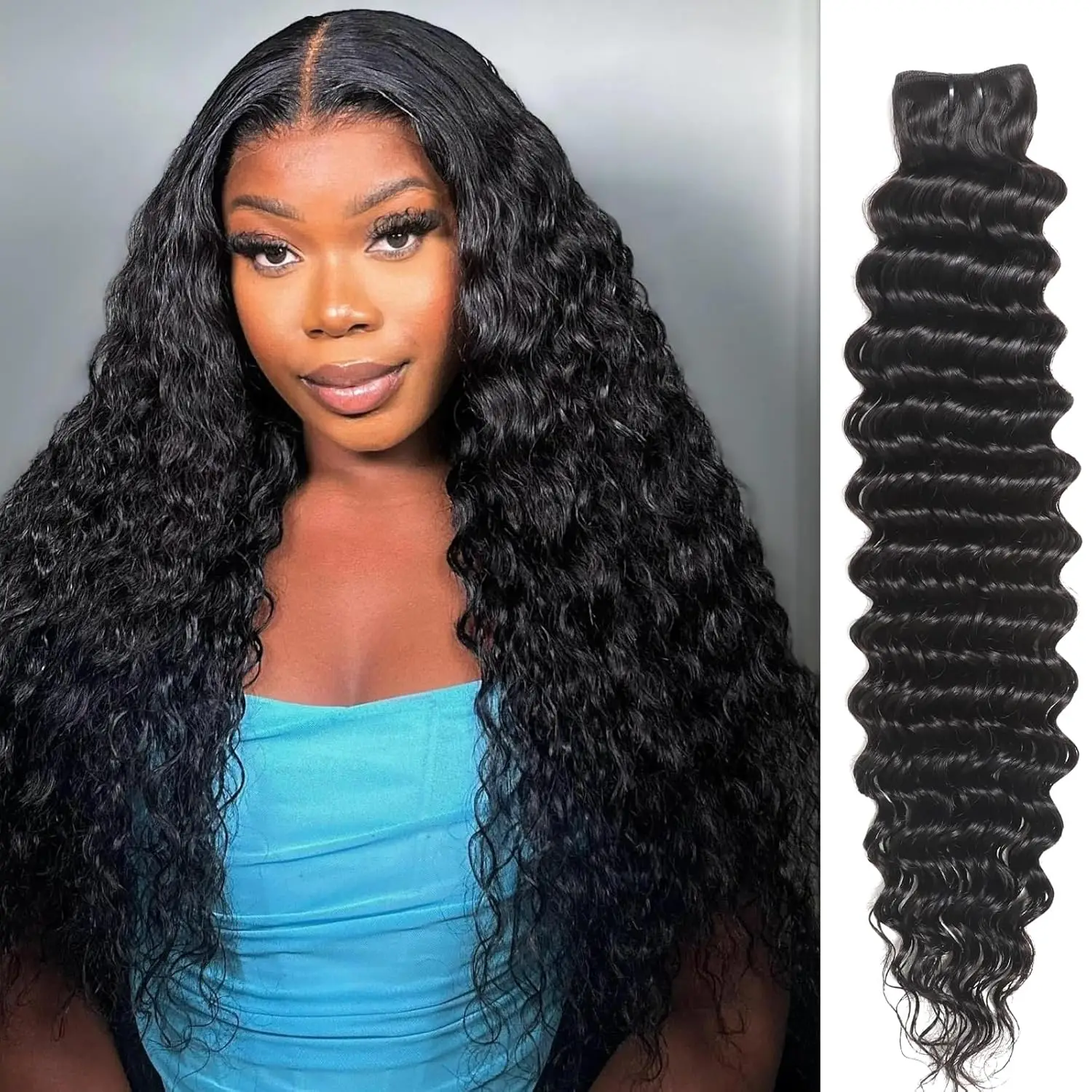 Alimice Deep Wave Bundles Human Hair Brazilian Virgin Human Hair Bundles Unprocessed Deep Curly Weave 1 Bundles Natural Color