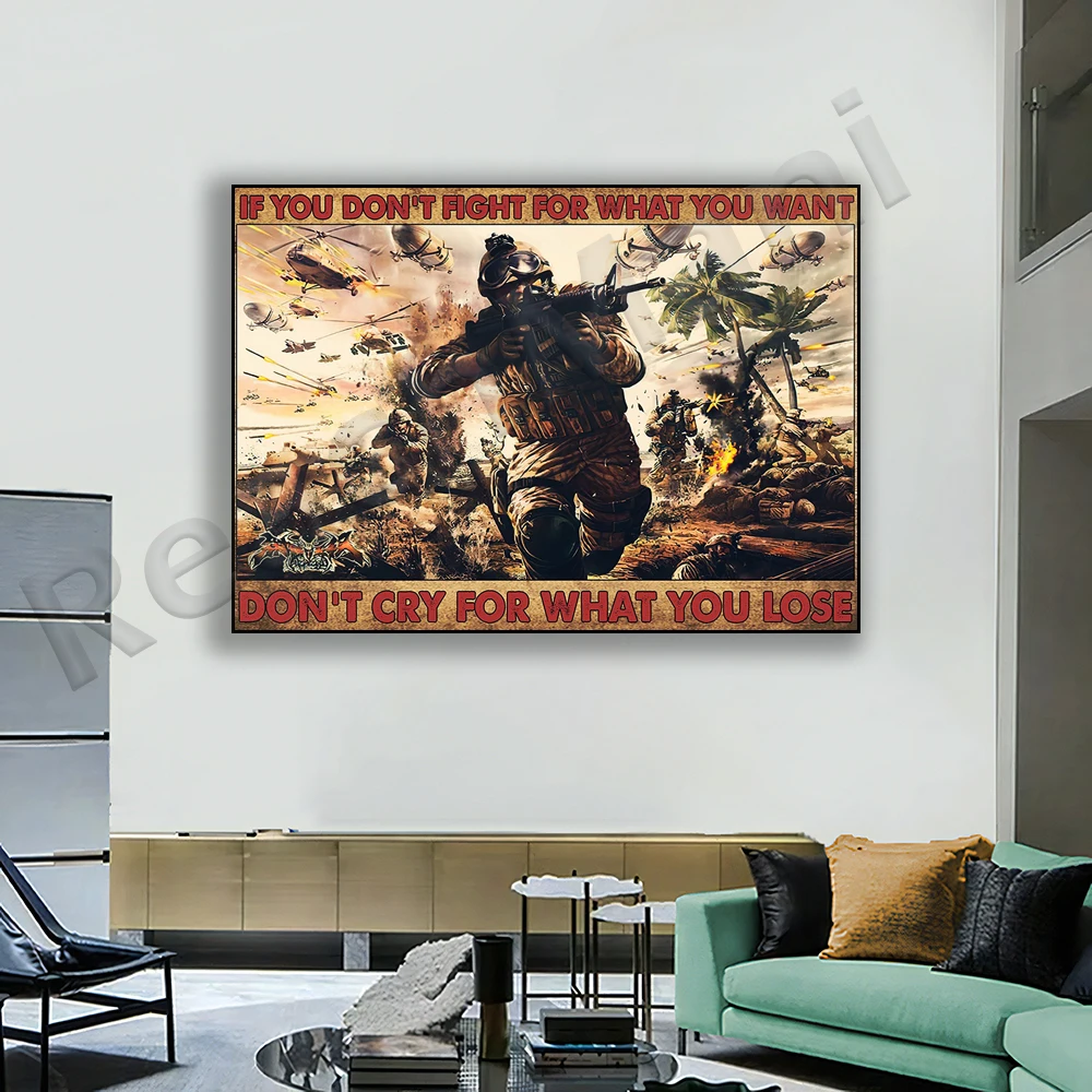 لا تبكي لماذا تفعل الملصق، إذا قتال من أجل ما تريده ملصق، هدية المخضرم، ملصق تحفيزي، ملصق المخضرم