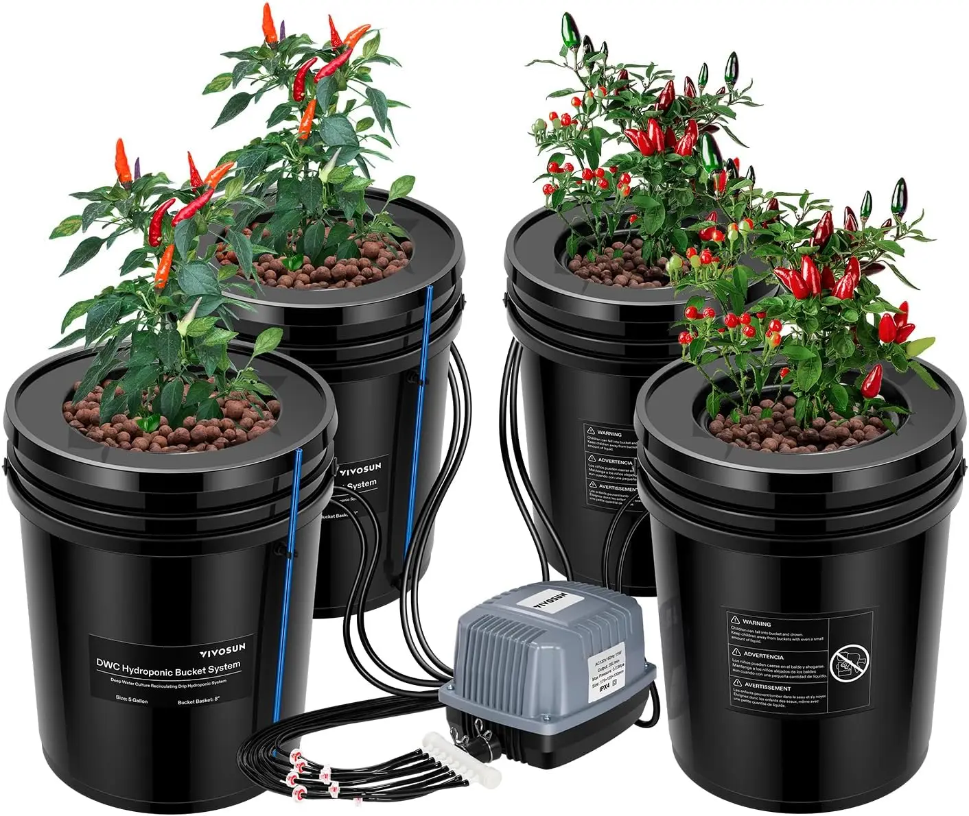VIVOSUN DWC Hydroponics Grow System with Top Drip Kit, 5-Gallon Deep Water Culture, Recirculating Drip Garden System with Multi-