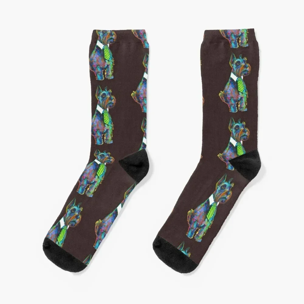 Schnauzer with necktie by Robert Phelps Socks gym summer short FASHION Women's Socks Men's