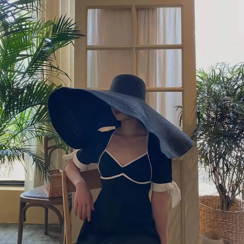 High Quality Foldable Large Wide Brim Sun Hats Straw 70cm Oversized Beach Hat UV Protection Sun Shade Hat image 2