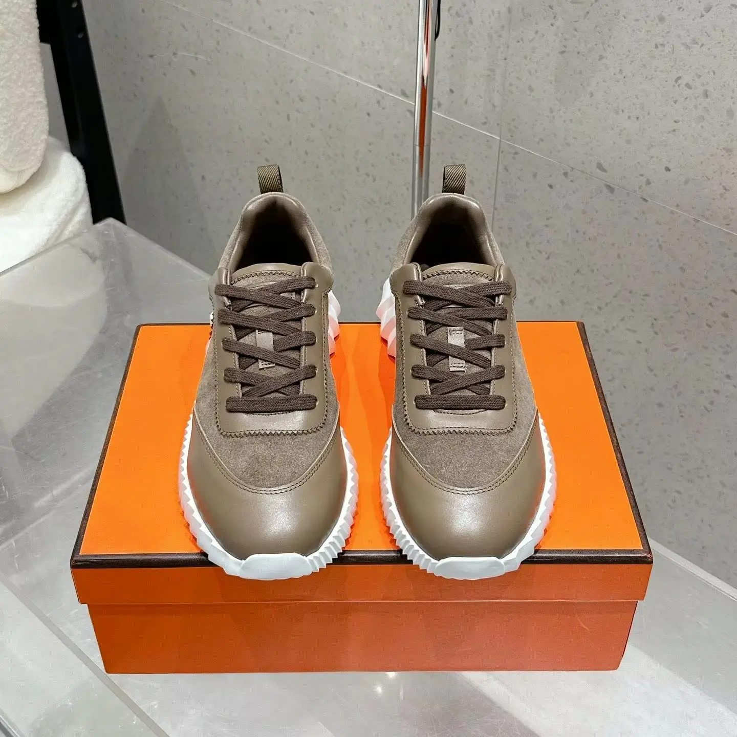 Khaki Brown Leather Suede Sneakers Unisex for Men Women