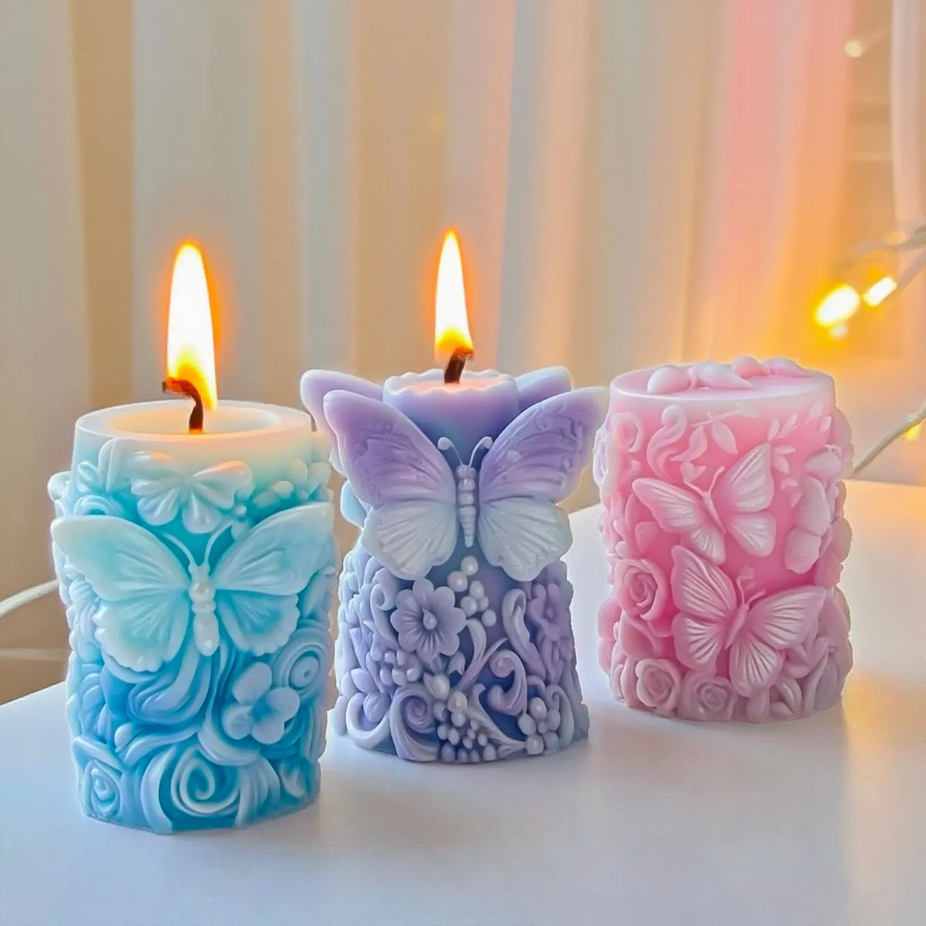 3D Butterfly Flowers Relief Cylinder Candle Mold Handmade Soap Gypsum Form Resin Silicone Mould Candle Making Supplies
