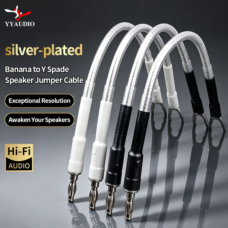 4PCS 7N OCC Silver-Plated Speaker Jumper Audio Cable Banana to Y Spade Plug High Fidelity Speaker Wire for Audio Enthusiasts