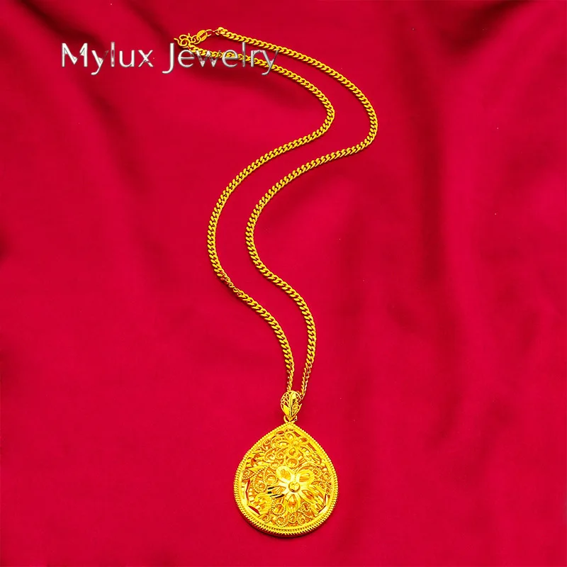 Mylux Jewelry Hollow Waterdrop Pendant for Women, 24K Gold, AU999 | Polished hollow waterdrop with diamonds, sleek and radiant f