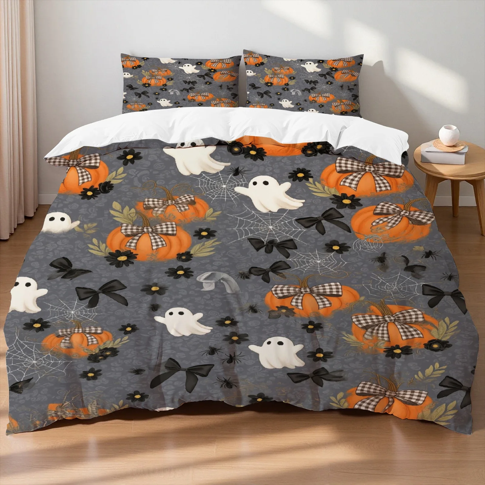 3Pcs Halloween Bed Linen Duvet Cover Set, Soft Cozy  with 2Pillowcases,  Home Decor Bedding Set in single Twin Queen Size