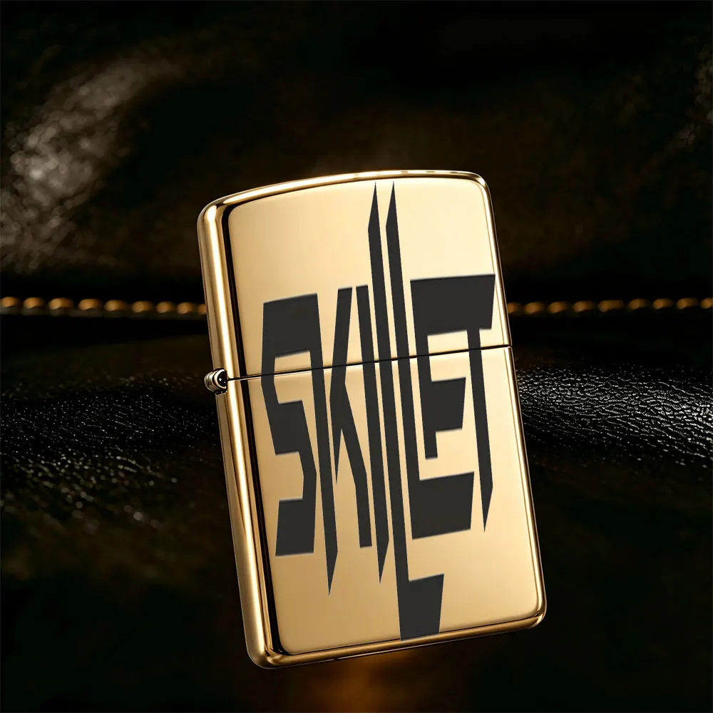 Pocket Lighter, Flip-Top Windproof Design, Metal Case with Black & White Skillet Logo, Comfortable Grip, Portable & Durable