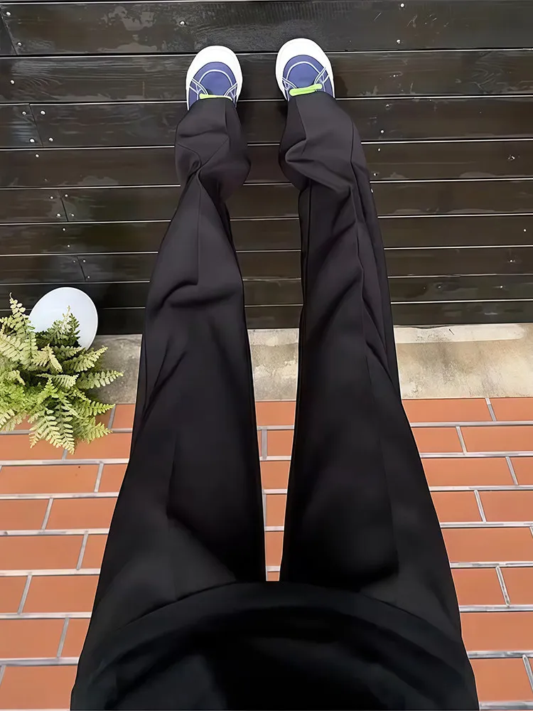 Cleanfit Black Men's Slimming Long Leg Lengthening Ice Silk Thin West Pants Quick Dry Suit Pants Casual Style Summer Wear