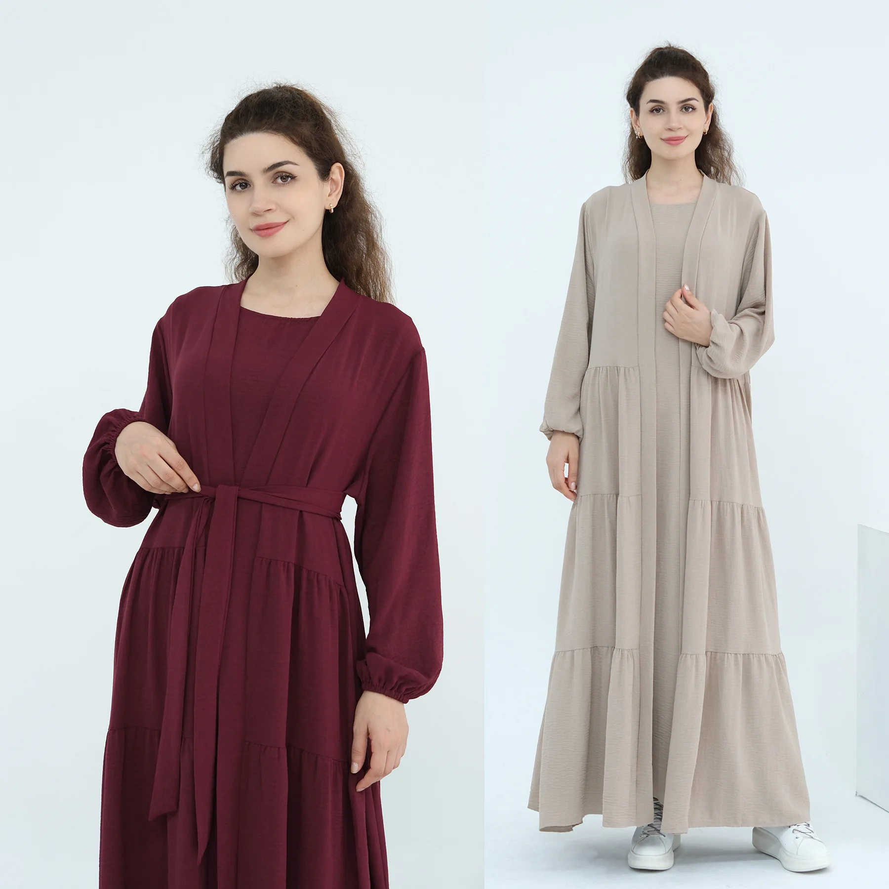 ดูไบกิโมโนเปิด Abaya เสื้อสเวตเตอร์ถักชุดยาว 2 ชิ้นชุดมุสลิมชุดผู้หญิงตุรกี Kaftan Kebaya Caftan Marocain Femme Robe ชุด