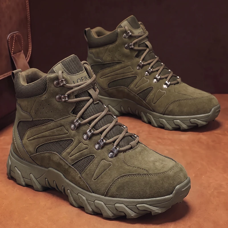 Herren High-Top Taktische Stiefel mit Schnürung, rutschfeste dicke Sohle, atmungsaktive Mesh-Knöchelstiefel, Herrenschuhe für den täglichen Outdoor-Einsatz. – Detail 7