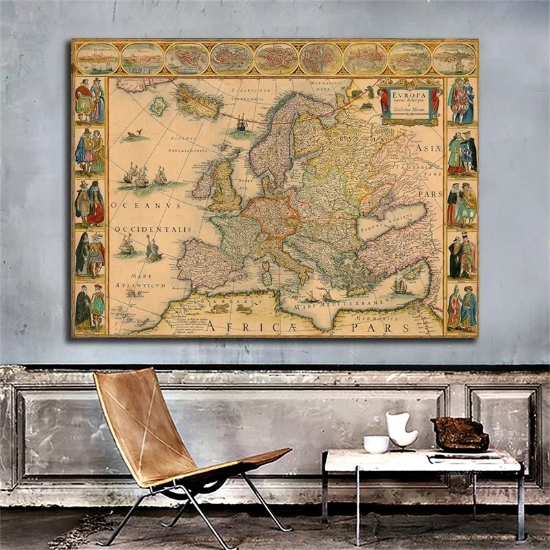 Mapa Retro 59*42cm lienzo no tejido pintura cuadro artístico de pared cartel Vintage e impresión cuadro colgante decorativo suministros escolares