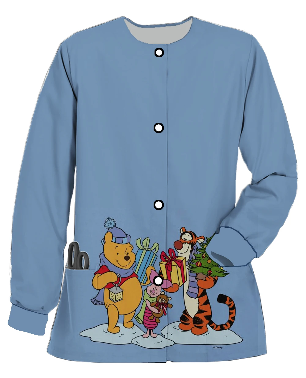 Disney Series คริสต์มาสแขนยาว Winnie the Pooh พิมพ์พยาบาล Casual เสื้อพยาบาลผู้หญิง Doctor Work Uniform