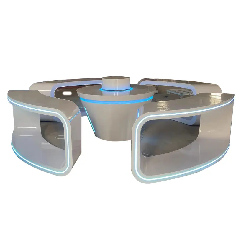 Modern Modular Wood Display Stand Exhibition Hall Shaped Technology Cabinet Circular Baked Paint Luminous Design Floor Mount