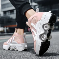 Girls Outdoor Kids Automatic Scaling Skates 4-Wheel Adjustable Roller Skates Boys Girls Casual Wheeled Sneakers