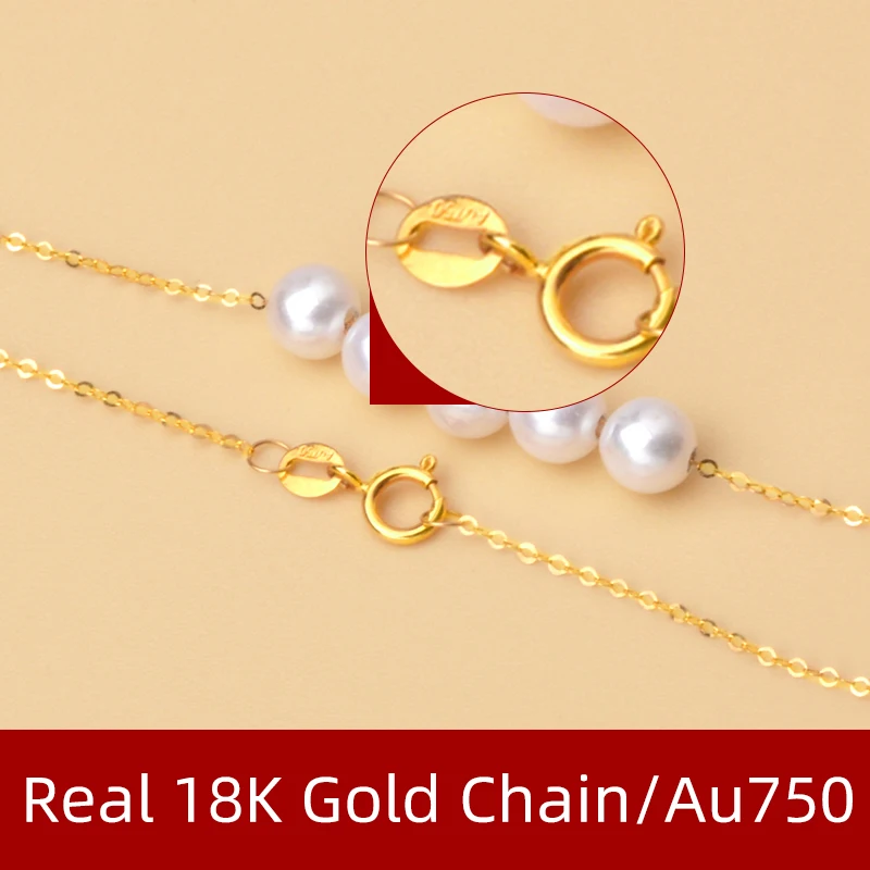 NYMPH Real 18K Gold Natural Freshwater Pearl Pendant Jewelry smile Necklace Pure AU750 Chain for Women Round Brand Gifts X235