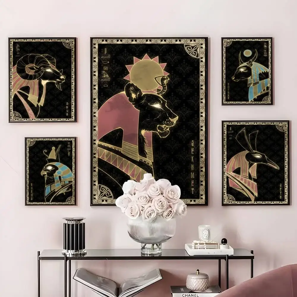 

Ancient Egyptian Animal Cat Poster Home Living Bed Room Bar Hallway Sticky Wall Art Printing Waterproof Aesthetic Decor