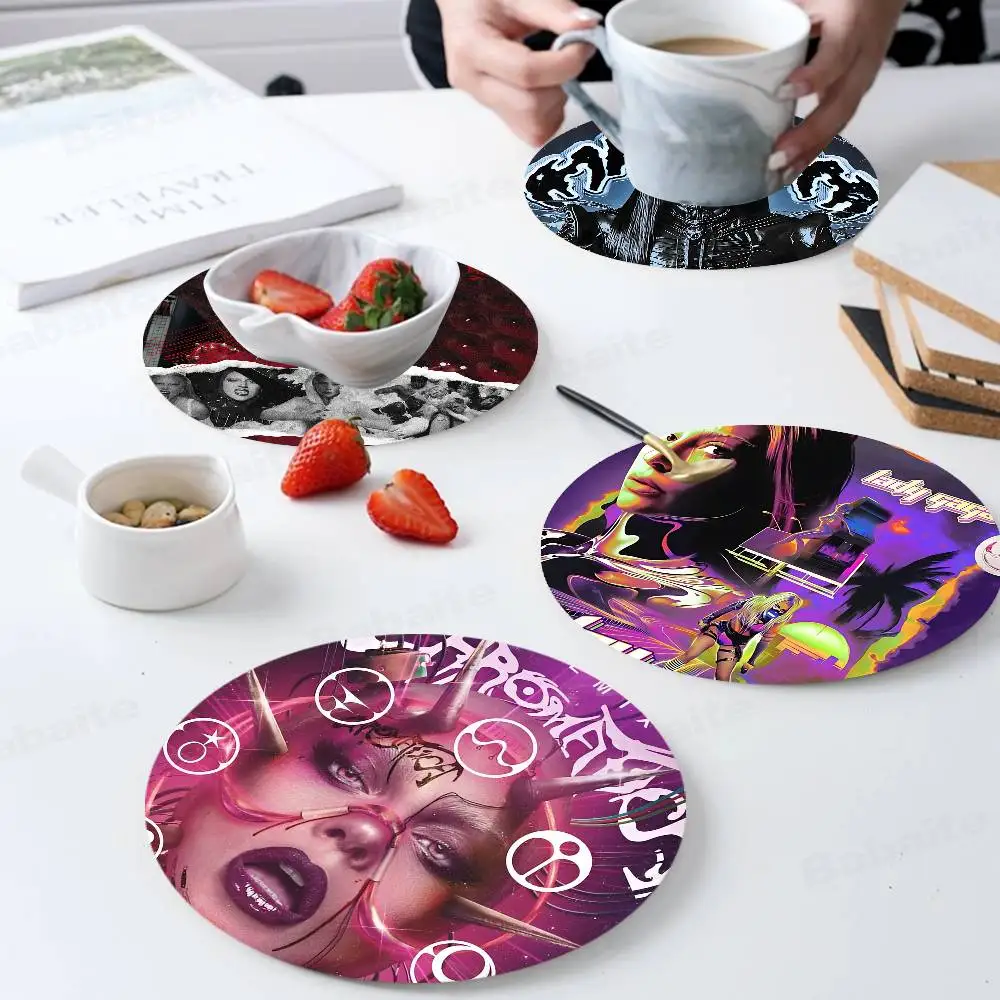 female pop singer L-LadyGaga Wood Coasters Colorful Round Coaster Non-slip Heat Insulation Coffee Mats Home Accessories Kitchen