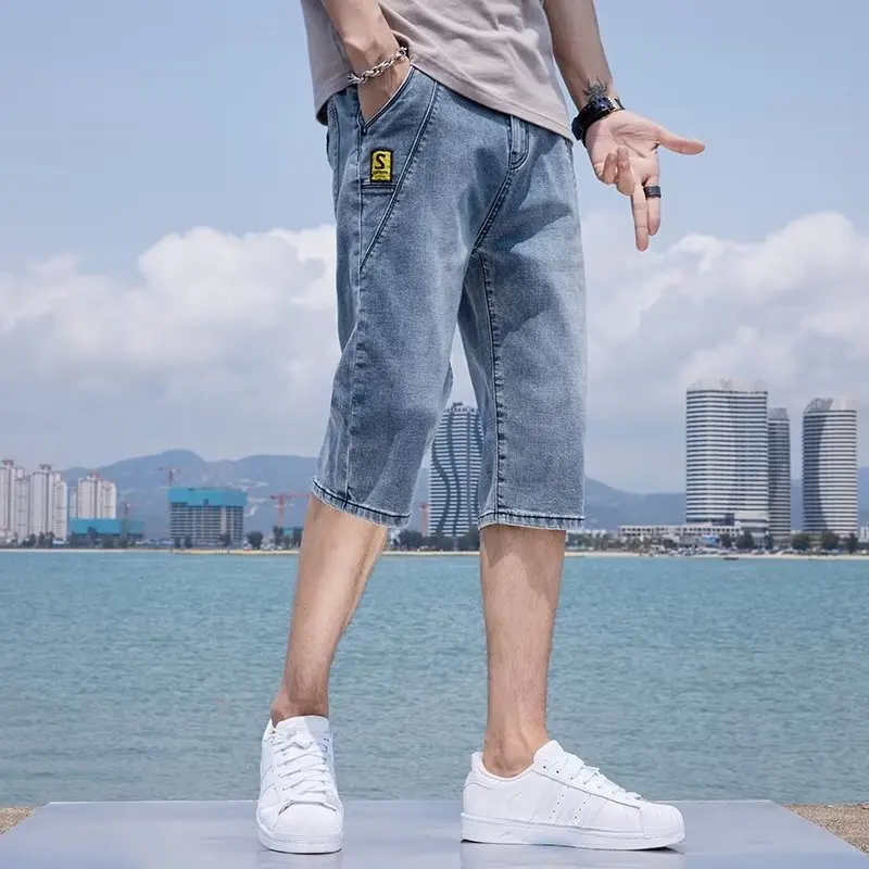 Denim Shorts New Summer Trend Brand Loose Straight Leg Men's Thin And Casual Cropped Pants For External Wear