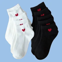 5/10 Pairs Women Low Tube Cotton Boat Socks Cute Love Heart College Girls Socks New Fashion High Quality Black White Ankle Socks