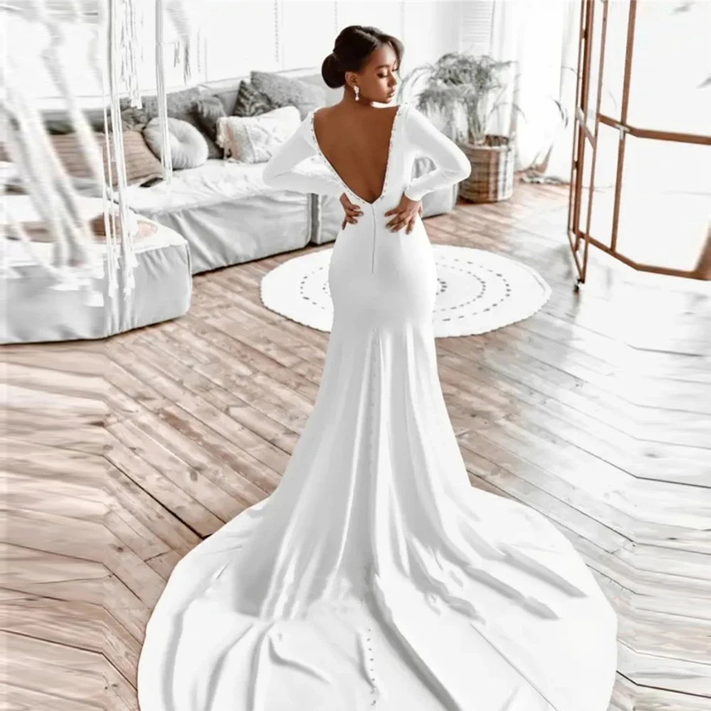 Abiti da sposa da donna con scollo a V profondo maniche lunghe sirena lunghezza lavanti abiti da sposa sexy principessa festa abiti da sposa personalizzati