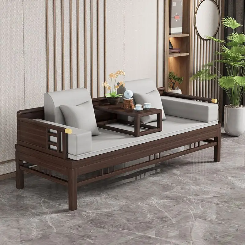 Chinese solid wood Arhat bed sliding sofa living room small apartment Zen furniture modern bed dual-purpose sliding