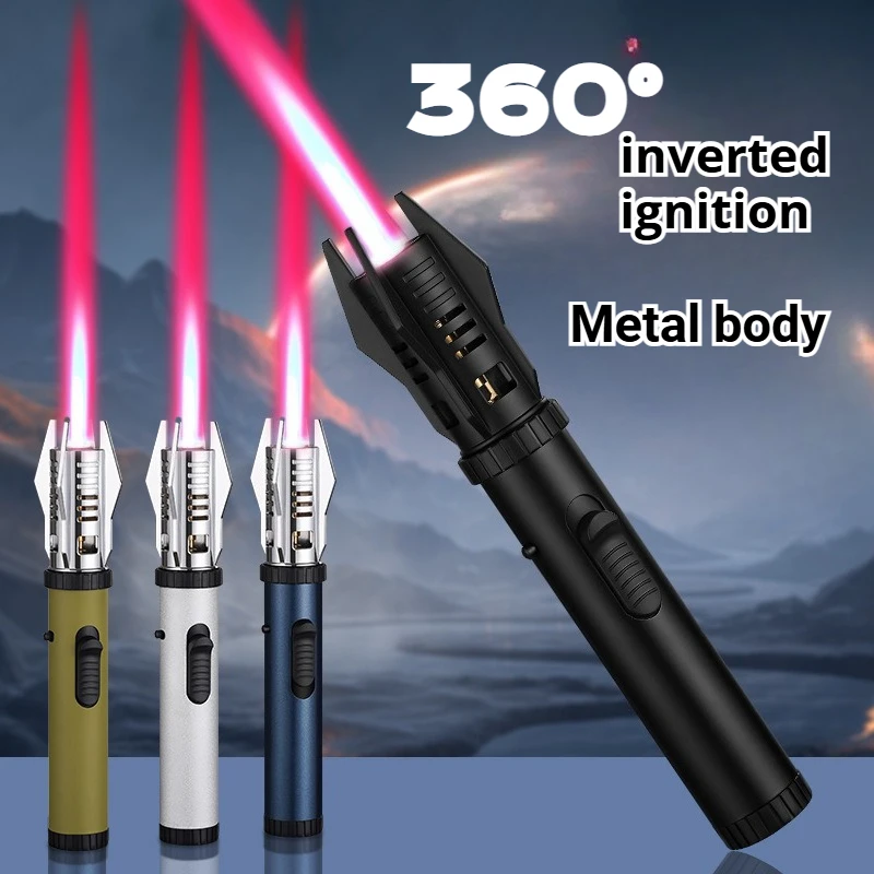 Windproof Direct Impact High-temperature Resistant Welding Torch Gas Lighter 360-degree Inverted Ignition BBQ Cigar Accessories