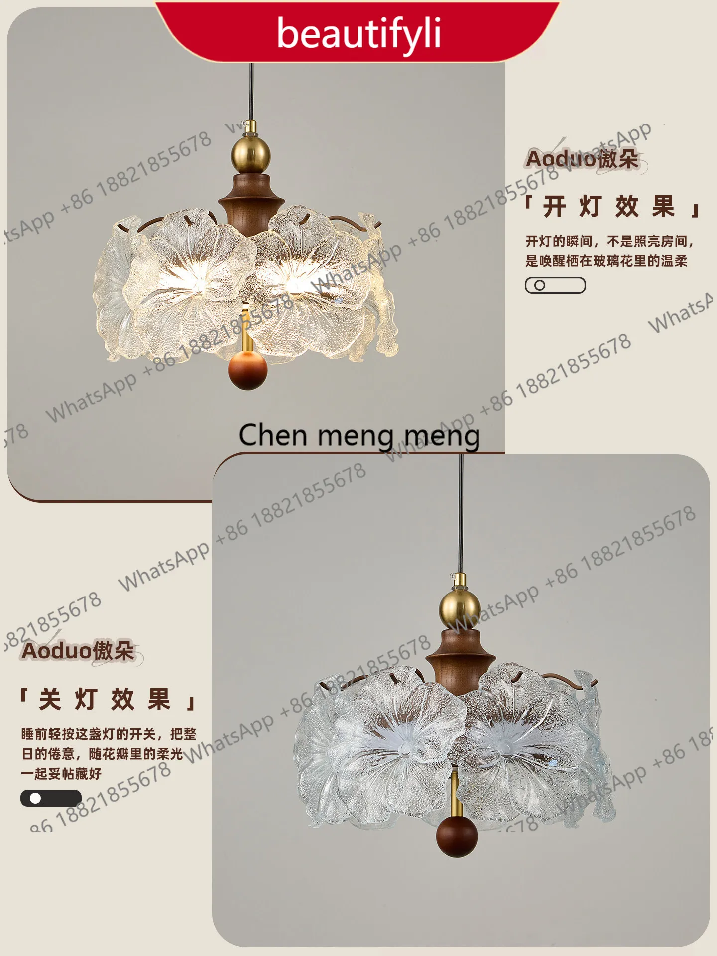 

a38 French medieval style bedroom bedside chandelier light luxury crystal glass flower living room