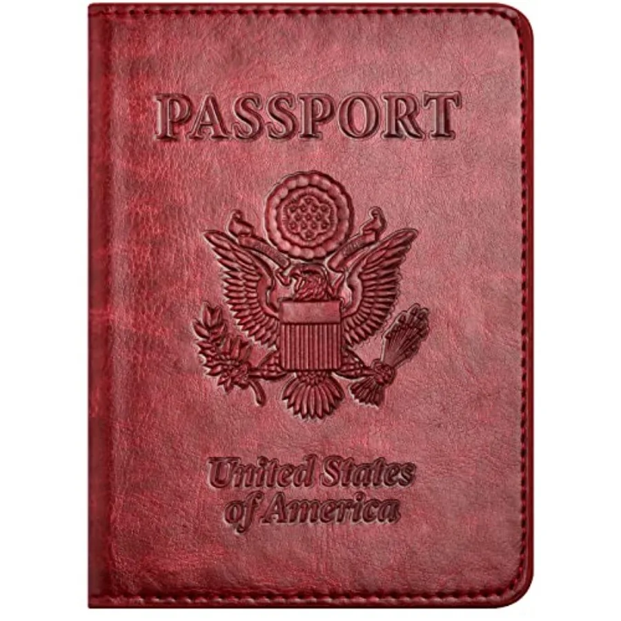 Combo de Porta Pasaporte y Tarjeta de Vacunación con Ranura para Tarjeta de Vacunación, Cartera/Funda/Estuche/Porta Pasaporte para Mujeres y Hombres AC-Vermelho Vino