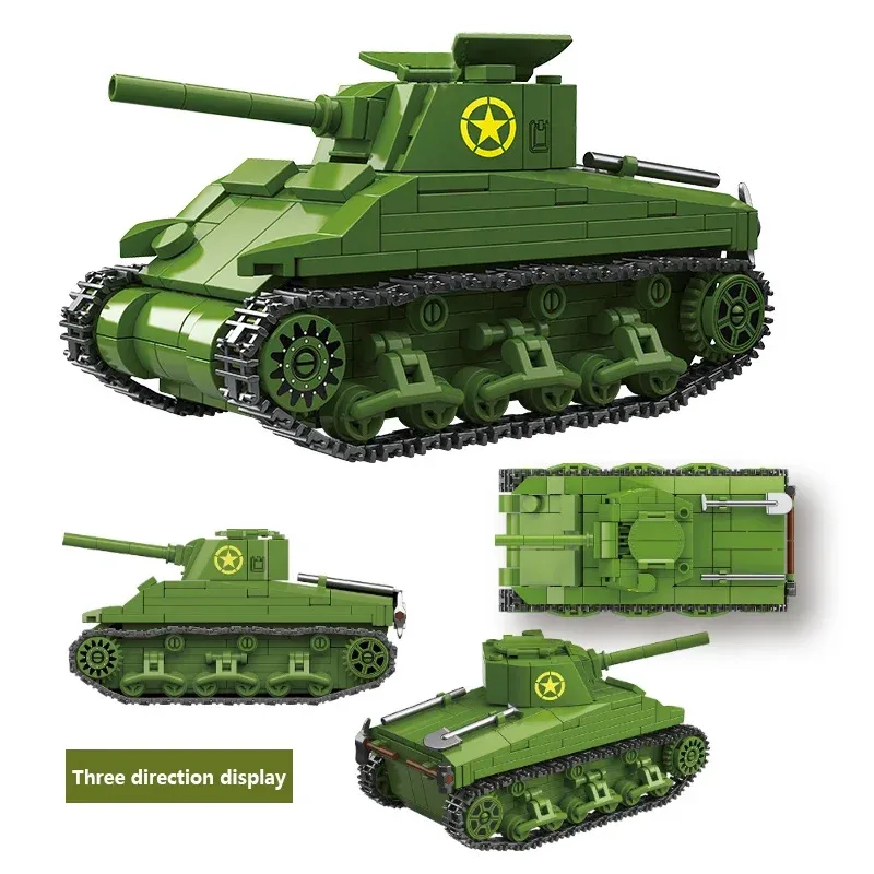Exército dos eua militar guerra mundial ww2 m4 sherman 75 tanque médio blocos de construção stuart tanque tijolos brinquedos educativos para crianças presente