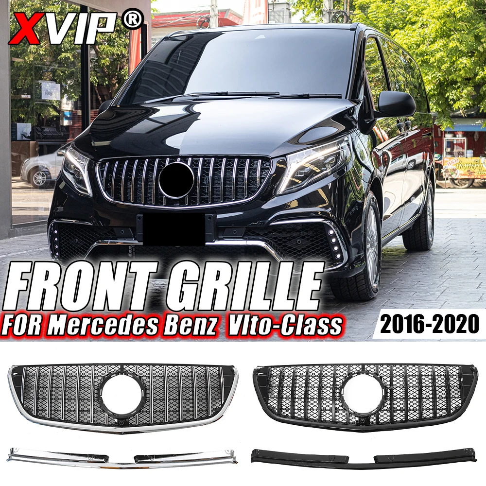 

XVIP Glossy Black GTR Style Front Bumper Grille For Mercedes Benz Vito-Class 2016-2020 Chrome Black Diamonds Style Upper Grilles