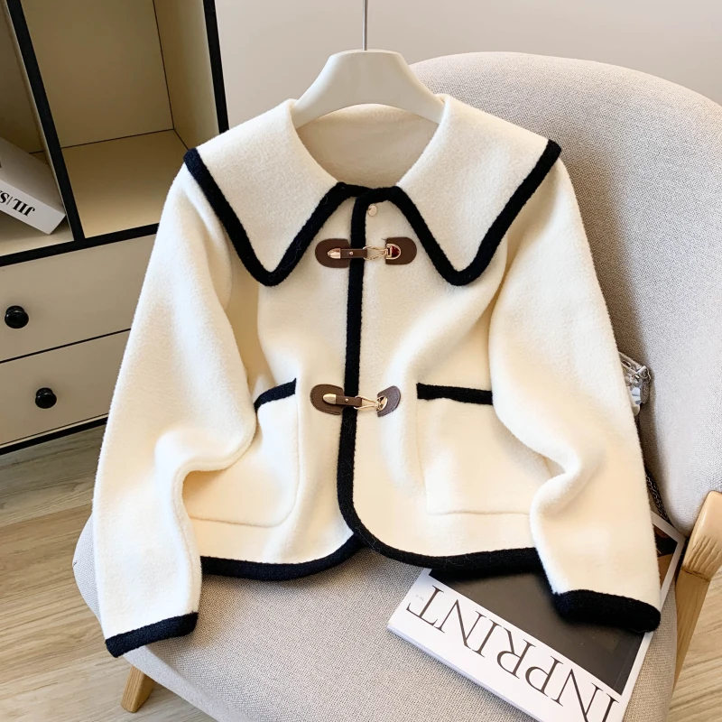 

Women's Off White Peter Pan Collar Cardigan Sweater Vintage 2000s Y2k Jumper Knitwear Long Sleeves Sweater Autumn Winter Clothes