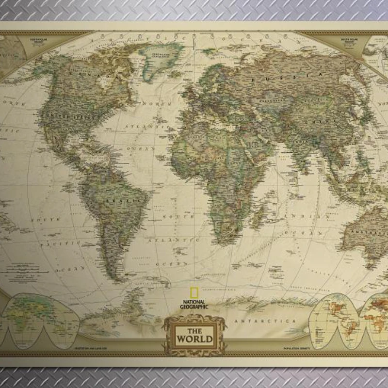 Map of World Vintage World Map Office Supplies Detailed Antique Poster Wall Chart Retro Paper Matte Kraft Paper Room Decoration