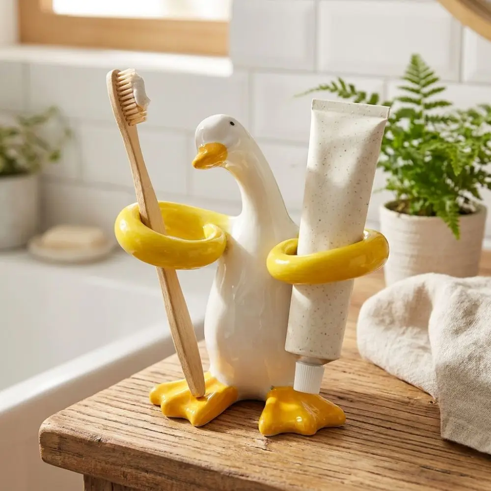 Duck-Shaped Electric Toothbrush Holder 2 Slot Waterproof Toothbrush Storage Stand Space-Saving Portable