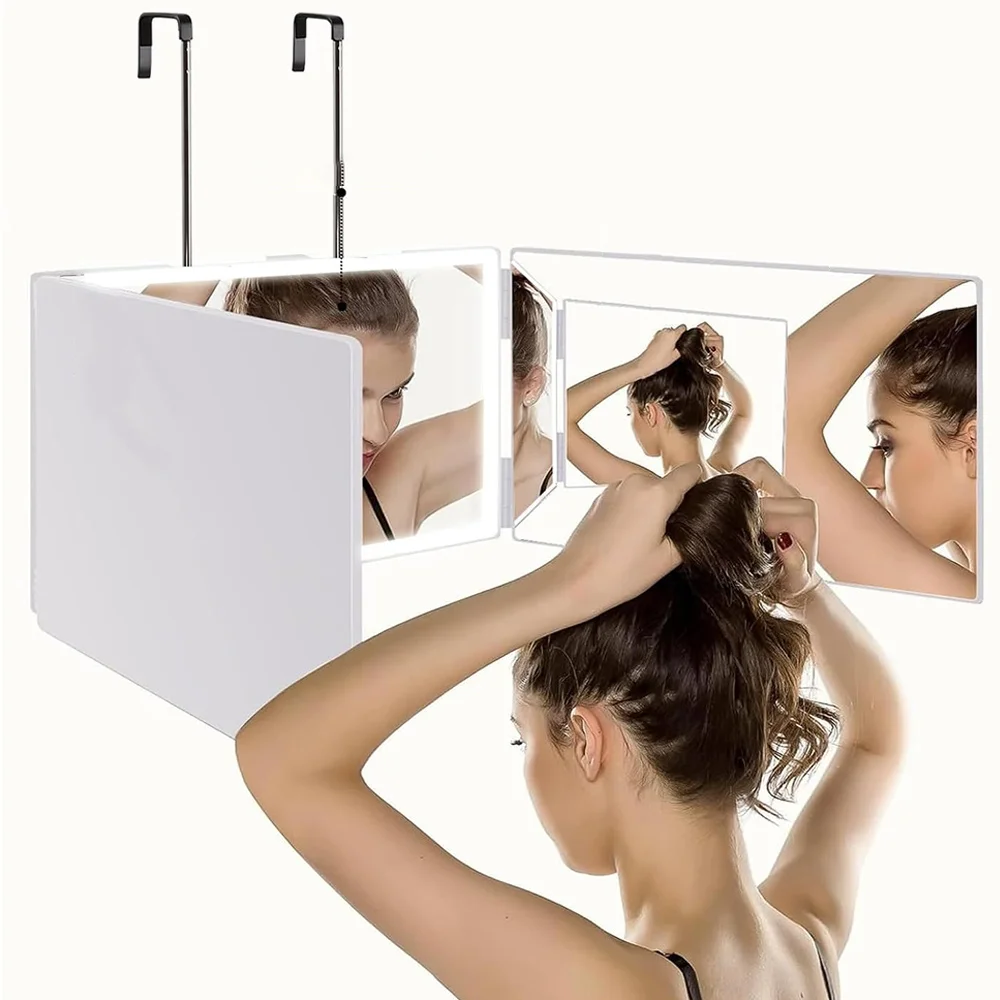Dreifach faltbarer Schminkspiegel, Schminkspiegel mit Teleskopstange, 360° °   Panoramablick, geeignet für Make-up, Rasieren und Styling.