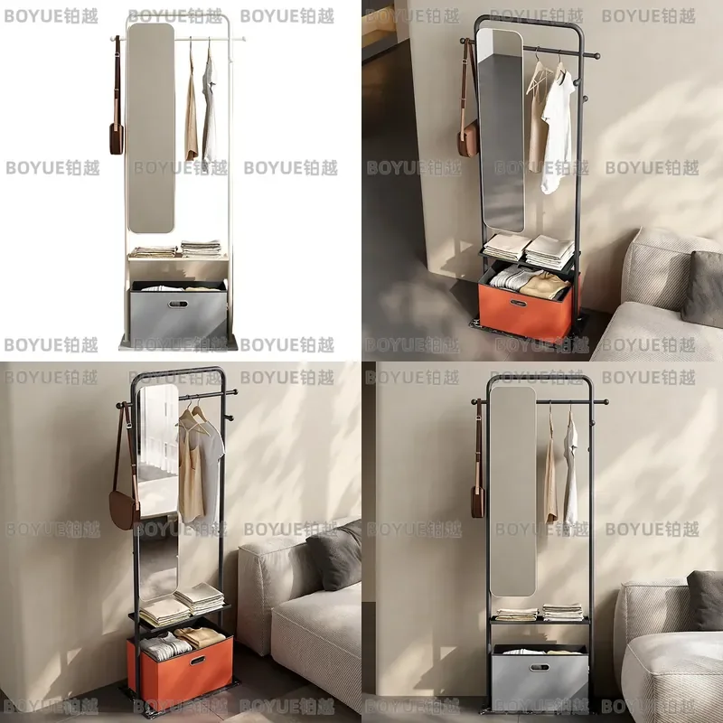 Luxury Rotating Coat Rack with Full Length Mirror Multifunctional Floor Standing Clothes Hanger for Bedroom Modern Garment